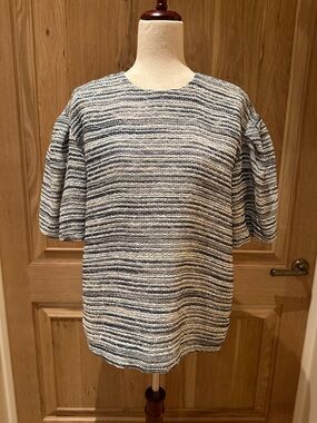 ANN MASHBURN Black & White Variegated Top with Puff Sleeve Small